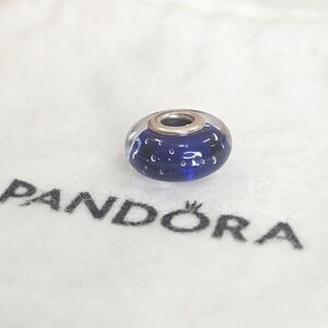 Pandora Charm Sterling Silver Dark Blue Effervescence Murano Glass